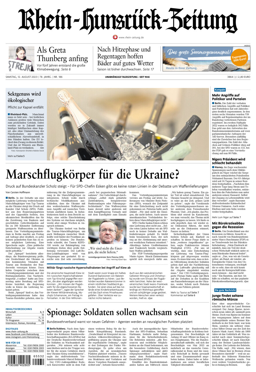 Rhein-Hunsrück-Zeitung vom Samstag, 12.08.2023