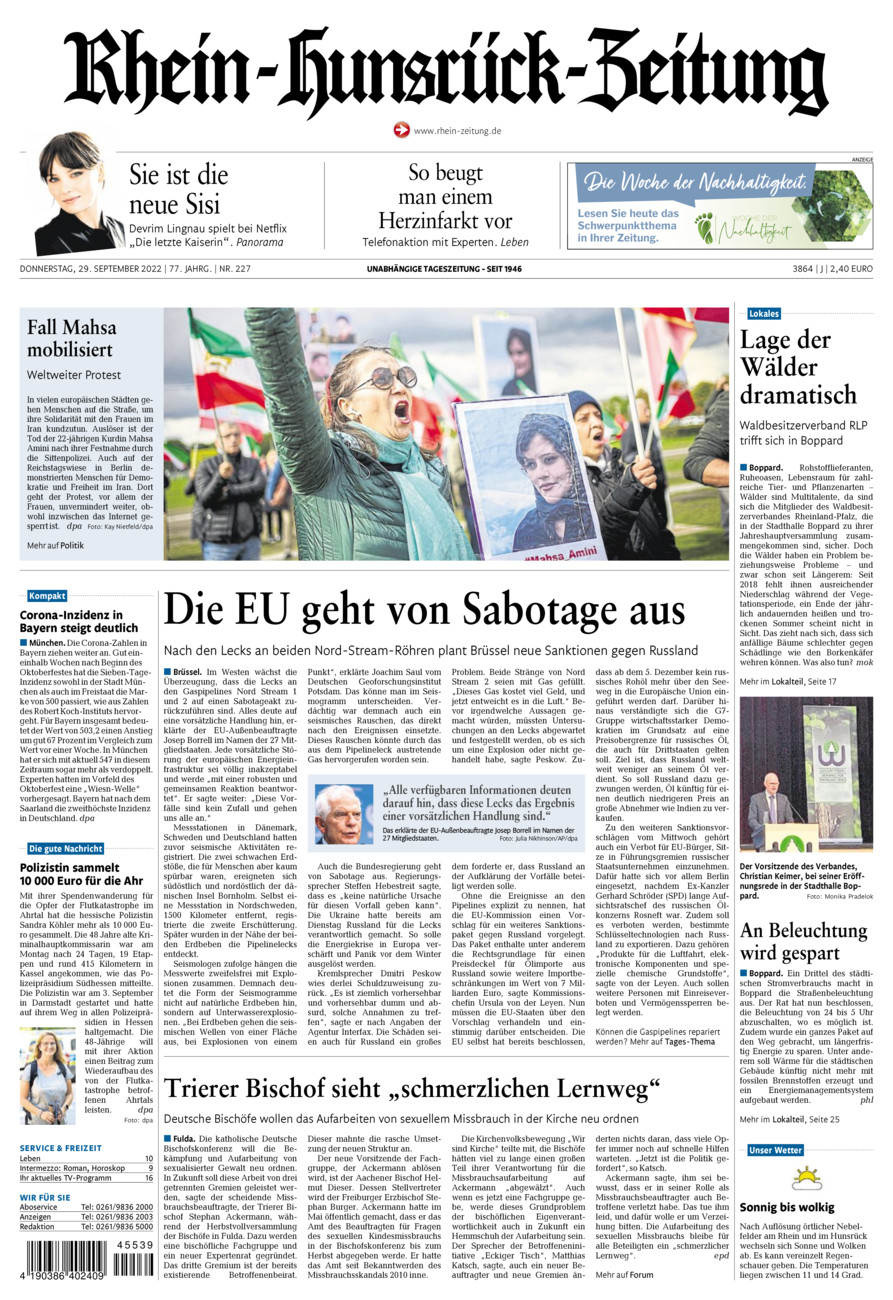Rhein-Hunsrück-Zeitung vom Donnerstag, 29.09.2022