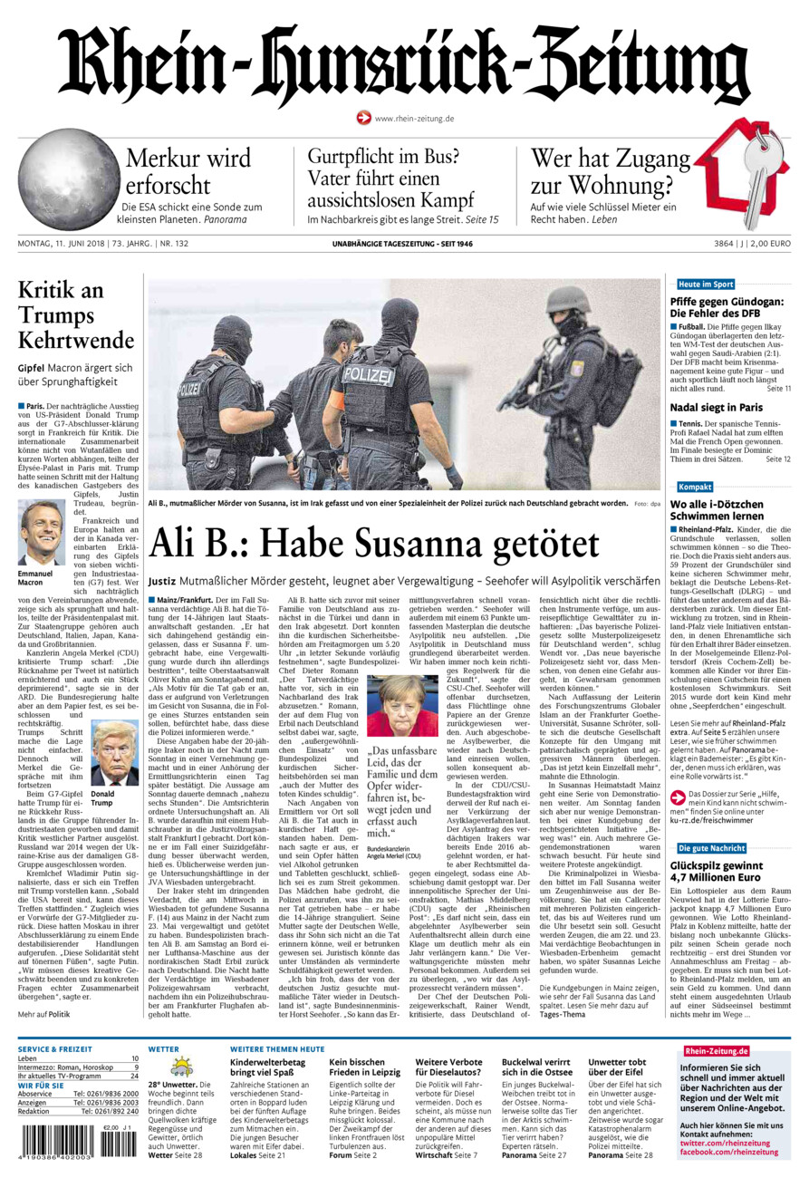 Rhein-Hunsrück-Zeitung vom Montag, 11.06.2018