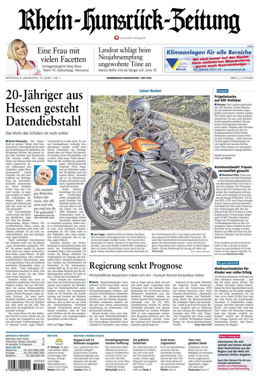 Rhein-Hunsrück-Zeitung vom Mittwoch, 09.01.2019