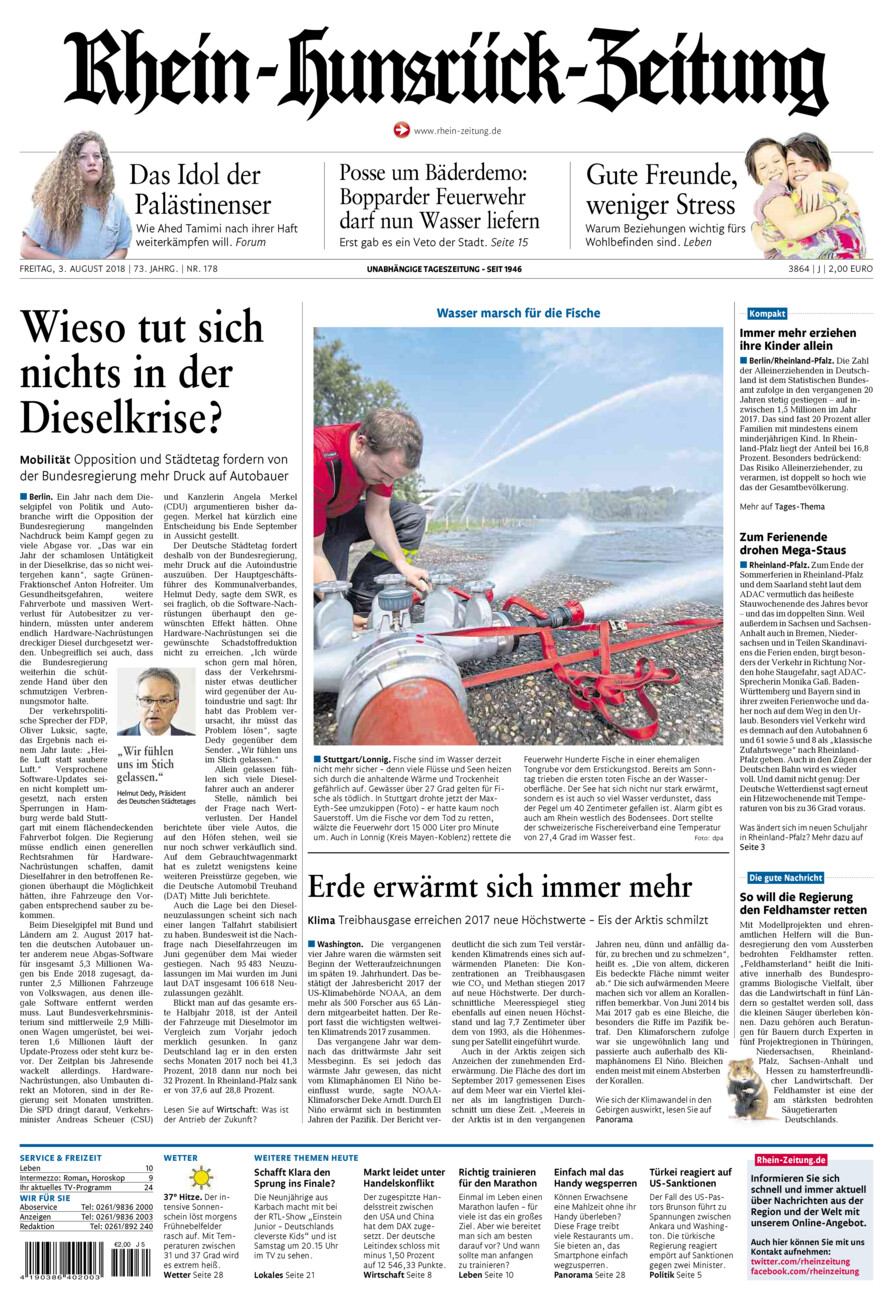 Rhein-Hunsrück-Zeitung vom Freitag, 03.08.2018
