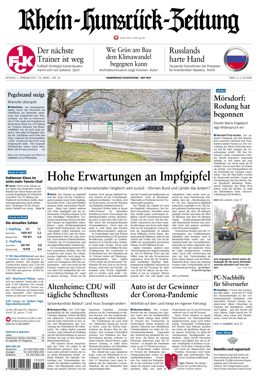 Rhein-Hunsrück-Zeitung vom Montag, 01.02.2021