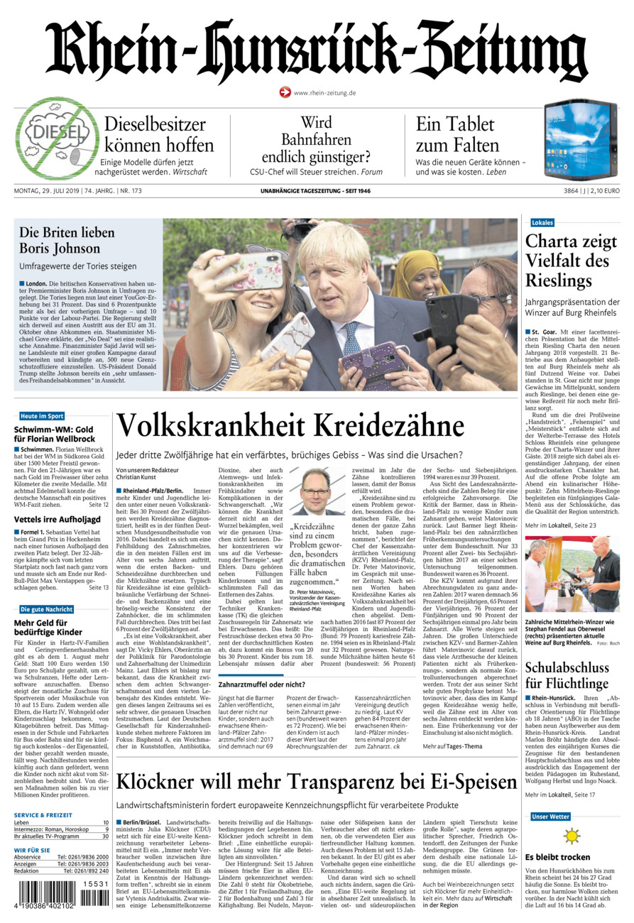 Rhein-Hunsrück-Zeitung vom Montag, 29.07.2019
