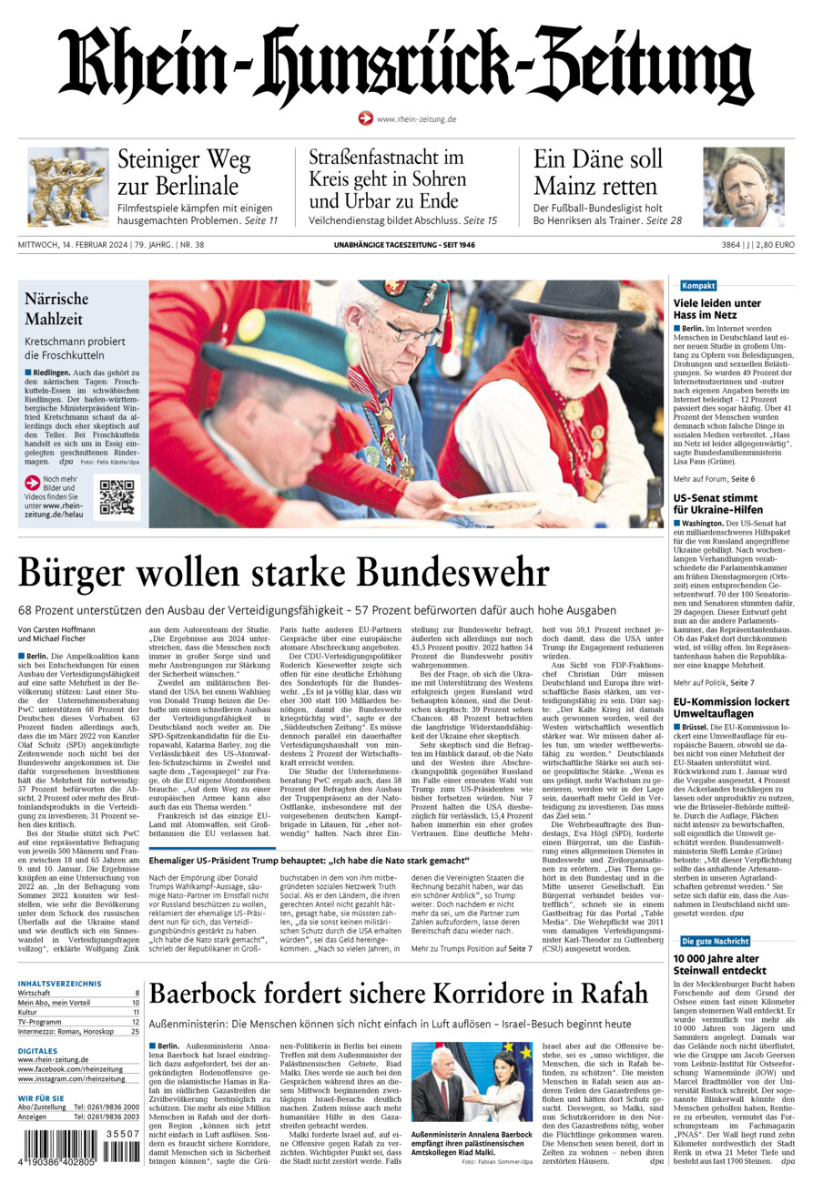 Rhein-Hunsrück-Zeitung vom Mittwoch, 14.02.2024