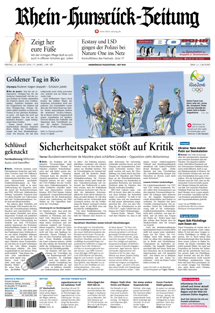 Rhein-Hunsrück-Zeitung vom Freitag, 12.08.2016
