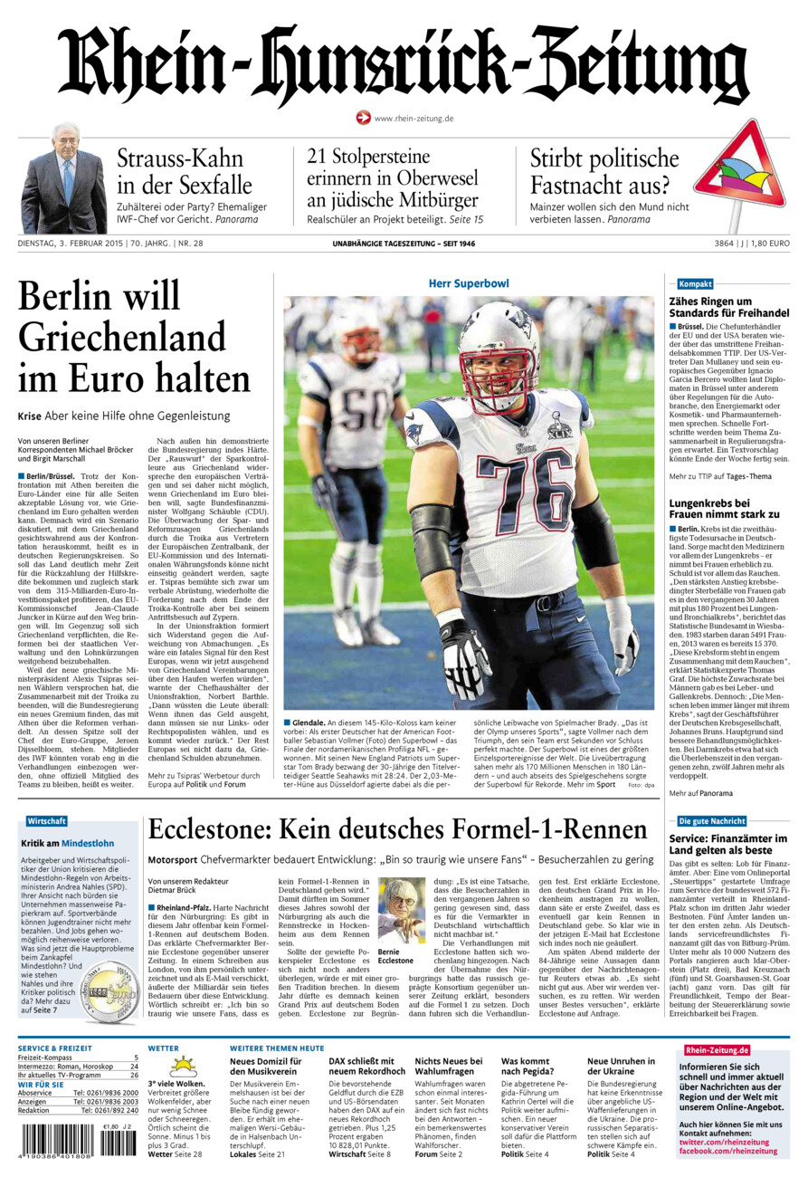 Rhein-Hunsrück-Zeitung vom Dienstag, 03.02.2015