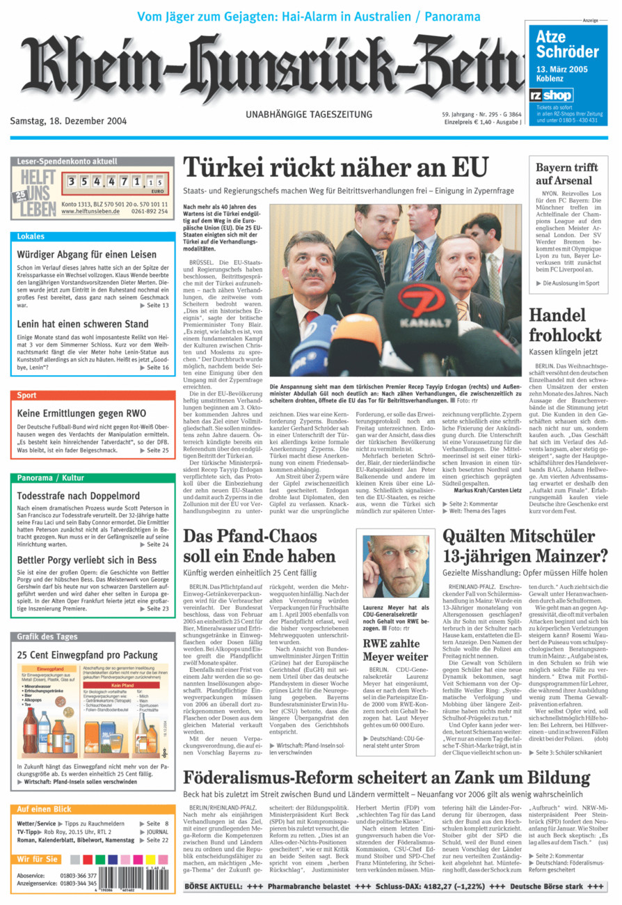Rhein-Hunsrück-Zeitung vom Samstag, 18.12.2004