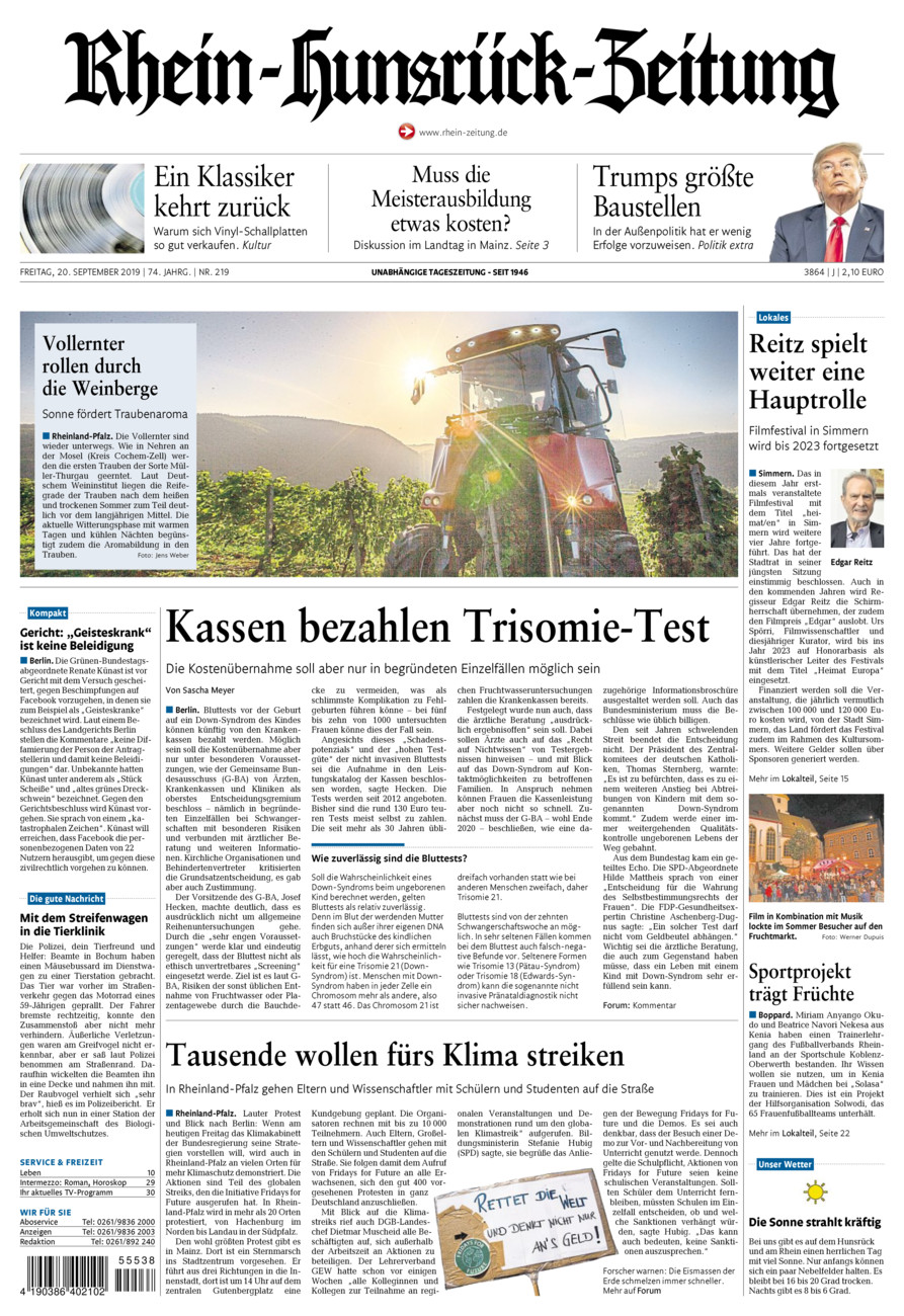 Rhein-Hunsrück-Zeitung vom Freitag, 20.09.2019
