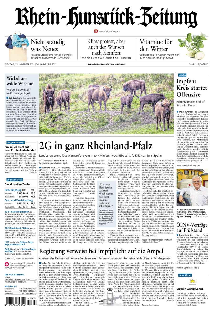 Rhein-Hunsrück-Zeitung vom Dienstag, 23.11.2021