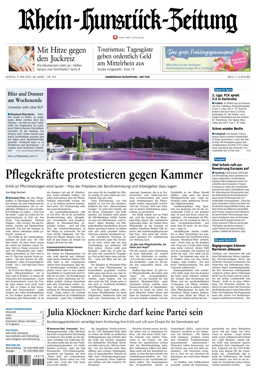 Rhein-Hunsrück-Zeitung vom Montag, 05.05.2025