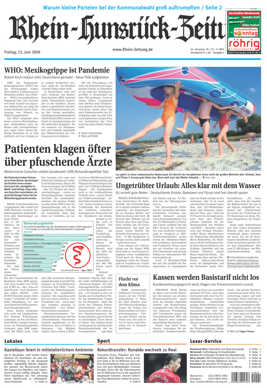Rhein-Hunsrück-Zeitung vom Freitag, 12.06.2009