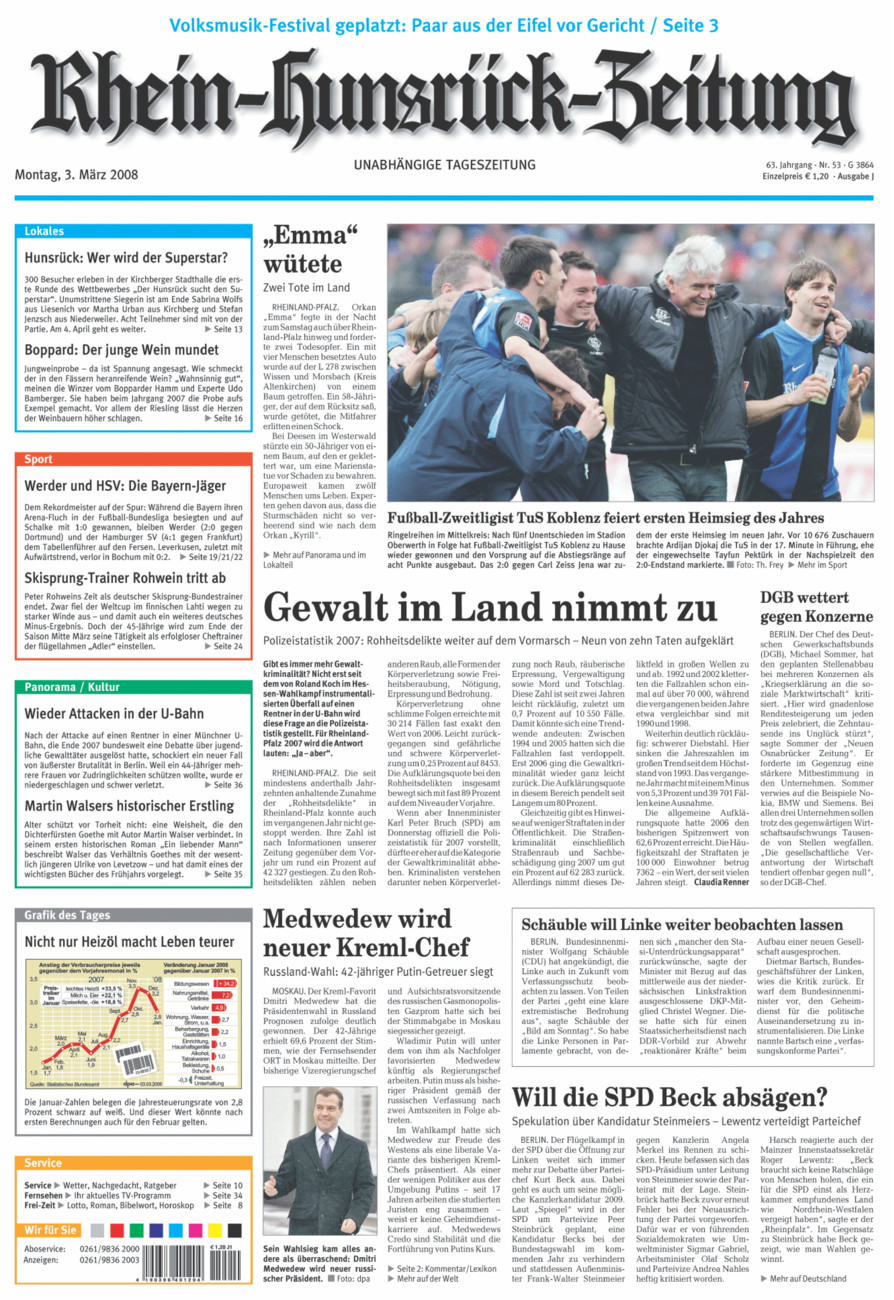Rhein-Hunsrück-Zeitung vom Montag, 03.03.2008
