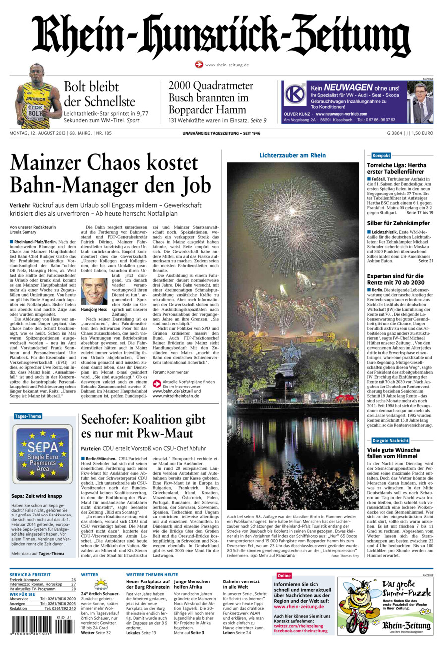 Rhein-Hunsrück-Zeitung vom Montag, 12.08.2013