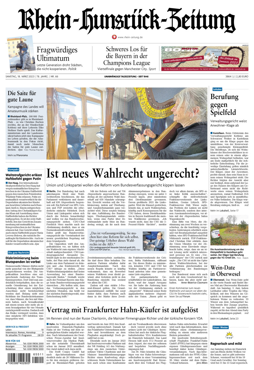 Rhein-Hunsrück-Zeitung vom Samstag, 18.03.2023