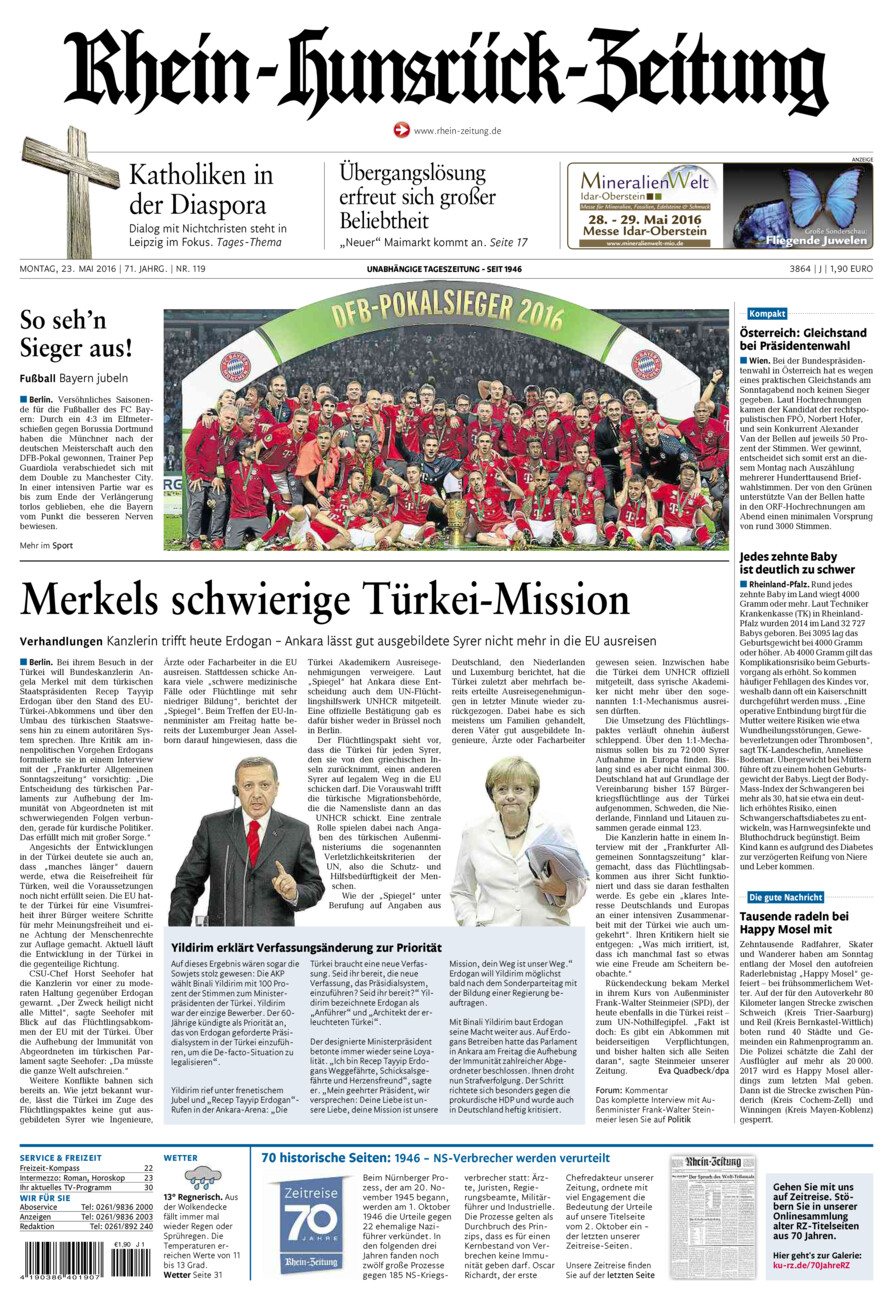 Rhein-Hunsrück-Zeitung vom Montag, 23.05.2016