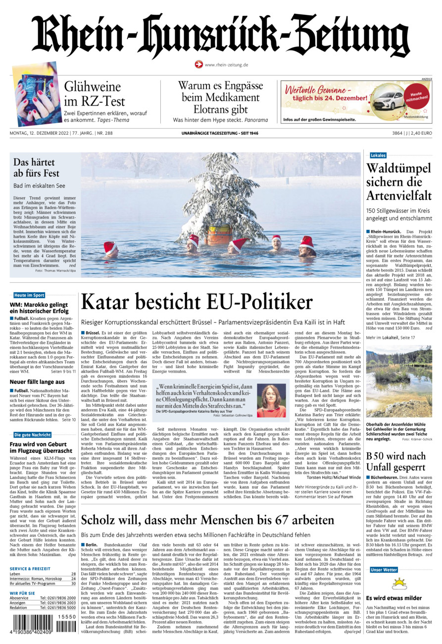 Rhein-Hunsrück-Zeitung vom Montag, 12.12.2022