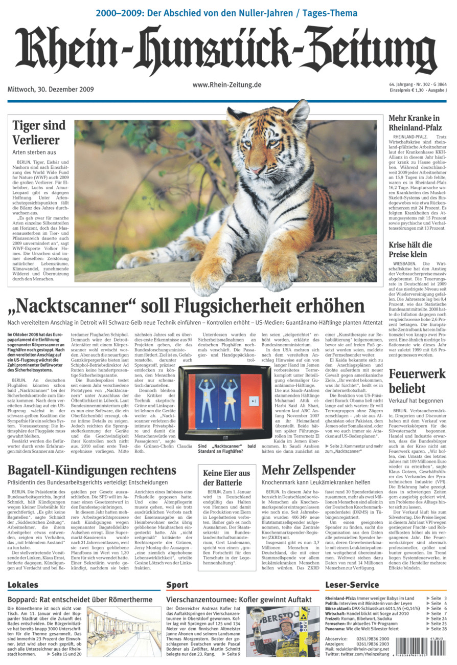 Rhein-Hunsrück-Zeitung vom Mittwoch, 30.12.2009
