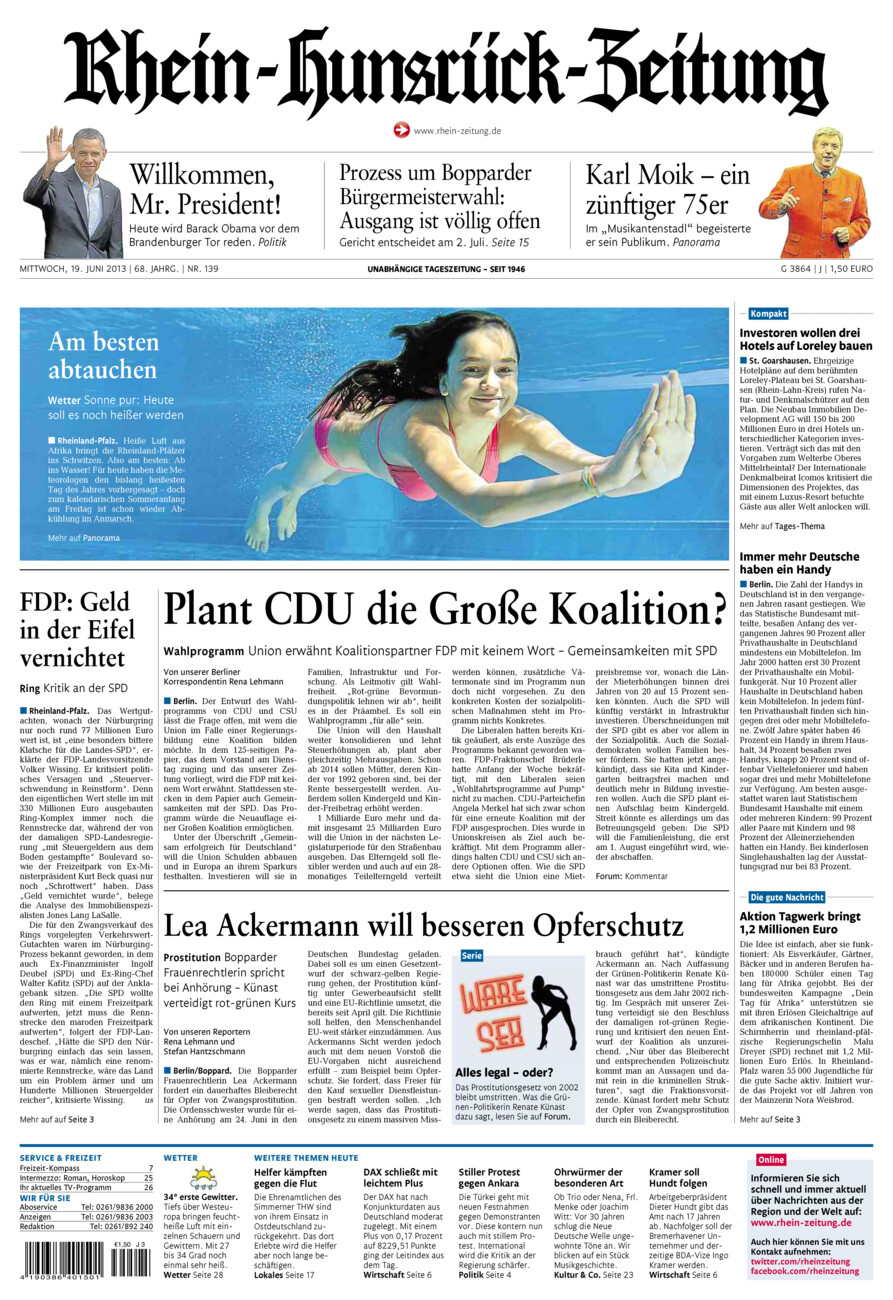 Rhein-Hunsrück-Zeitung vom Mittwoch, 19.06.2013
