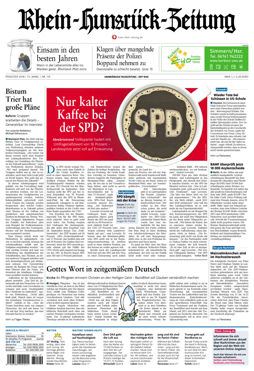 Rhein-Hunsrück-Zeitung vom Samstag, 19.05.2018
