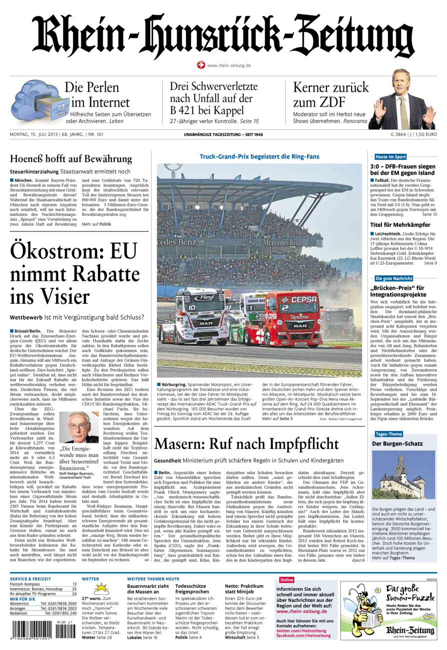 Rhein-Hunsrück-Zeitung vom Montag, 15.07.2013
