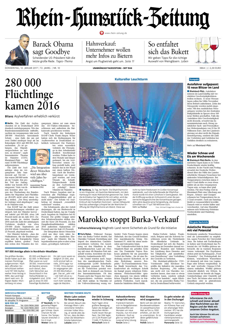 Rhein-Hunsrück-Zeitung vom Donnerstag, 12.01.2017