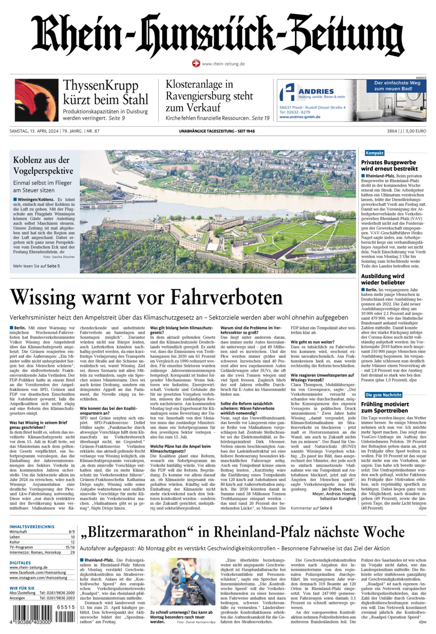 Rhein-Hunsrück-Zeitung vom Samstag, 13.04.2024