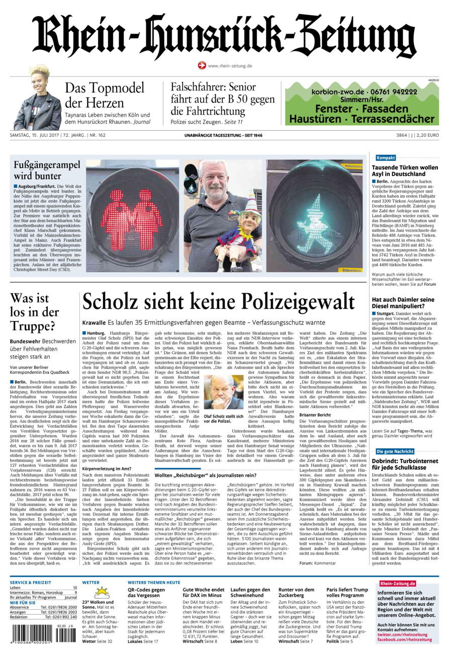 Rhein-Hunsrück-Zeitung vom Samstag, 15.07.2017