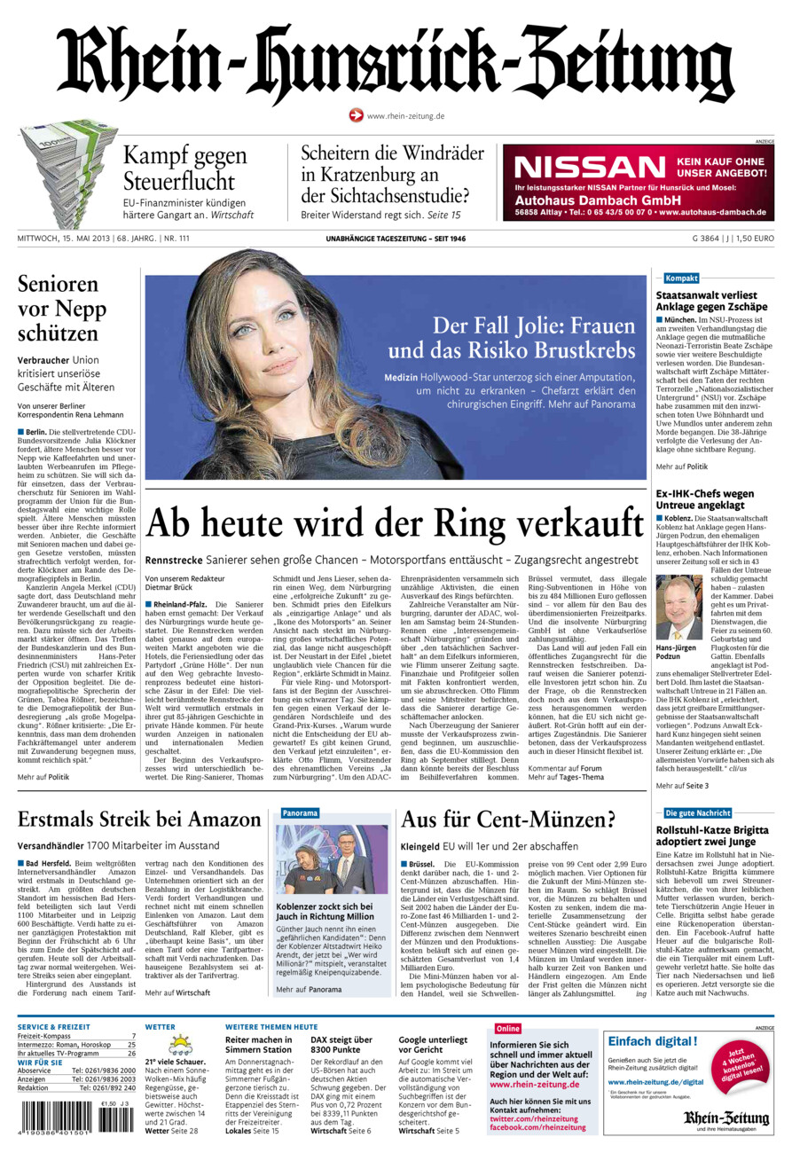 Rhein-Hunsrück-Zeitung vom Mittwoch, 15.05.2013