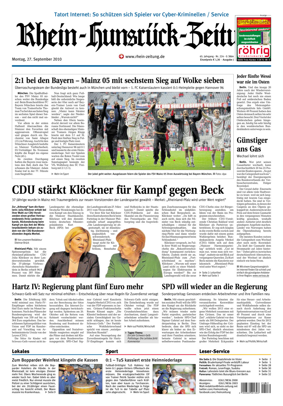 Rhein-Hunsrück-Zeitung vom Montag, 27.09.2010
