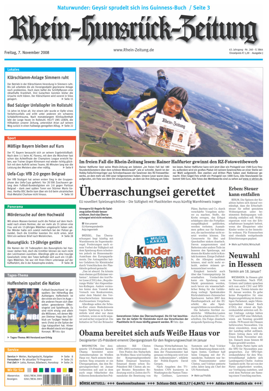 Rhein-Hunsrück-Zeitung vom Freitag, 07.11.2008