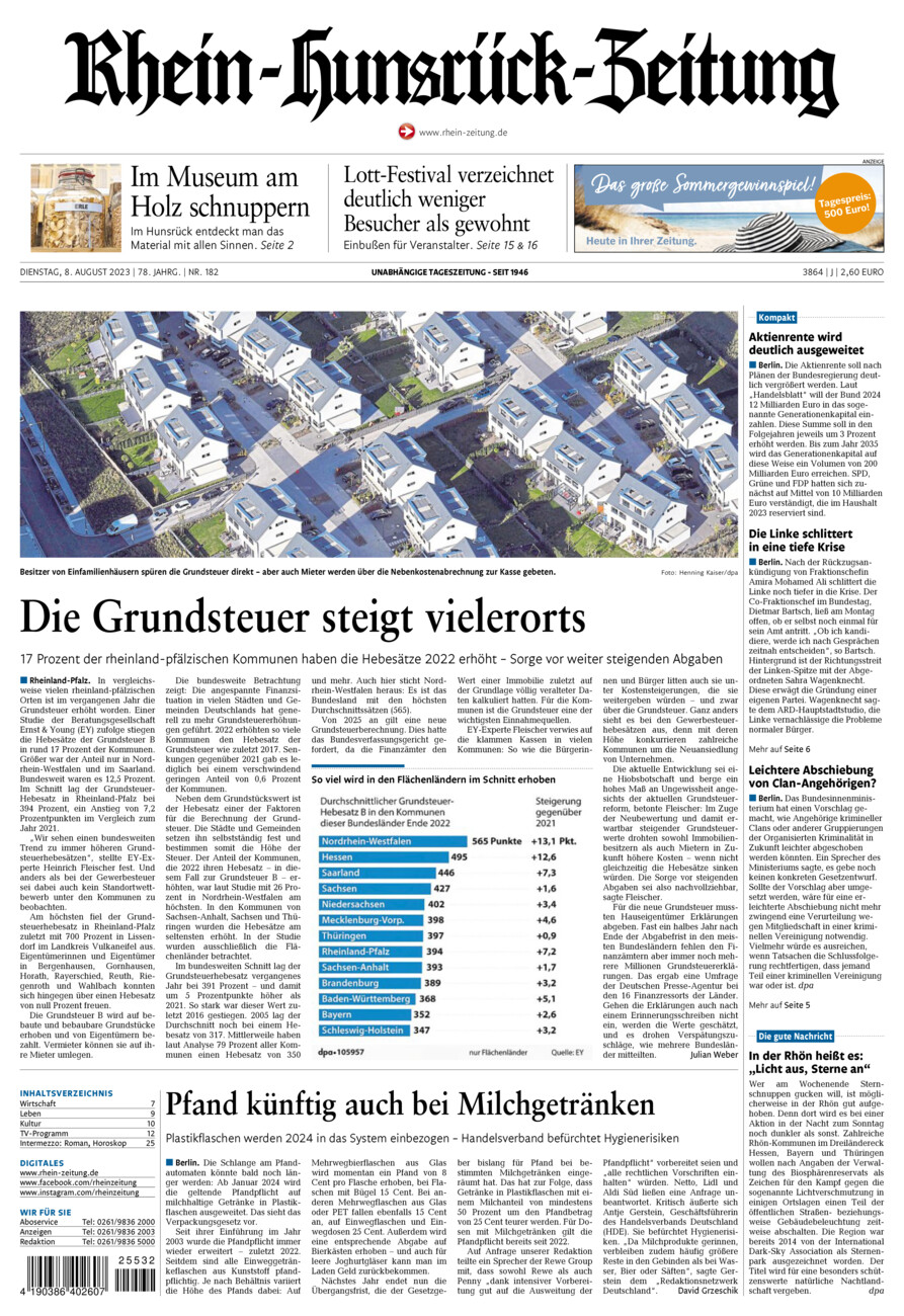 Rhein-Hunsrück-Zeitung vom Dienstag, 08.08.2023