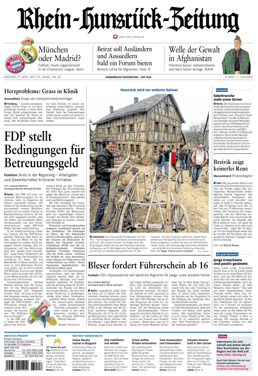 Rhein-Hunsrück-Zeitung vom Dienstag, 17.04.2012