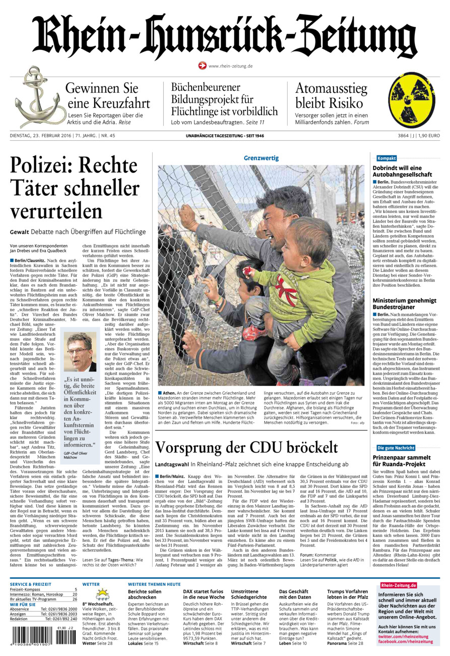 Rhein-Hunsrück-Zeitung vom Dienstag, 23.02.2016