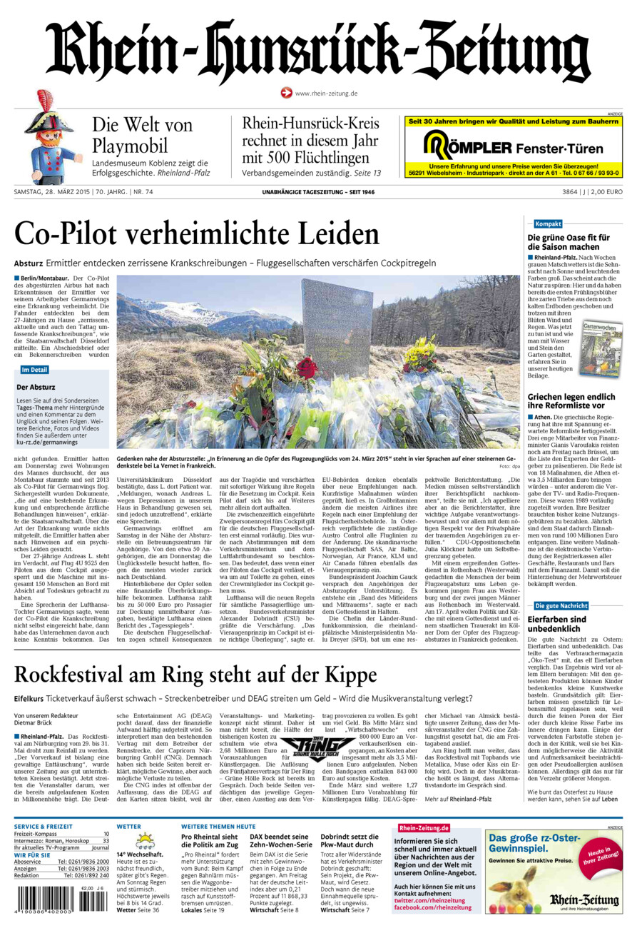 Rhein-Hunsrück-Zeitung vom Samstag, 28.03.2015