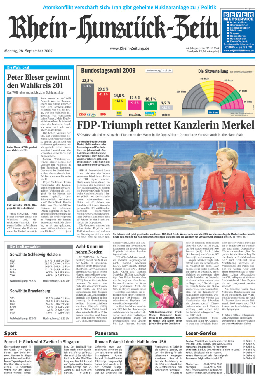 Rhein-Hunsrück-Zeitung vom Montag, 28.09.2009