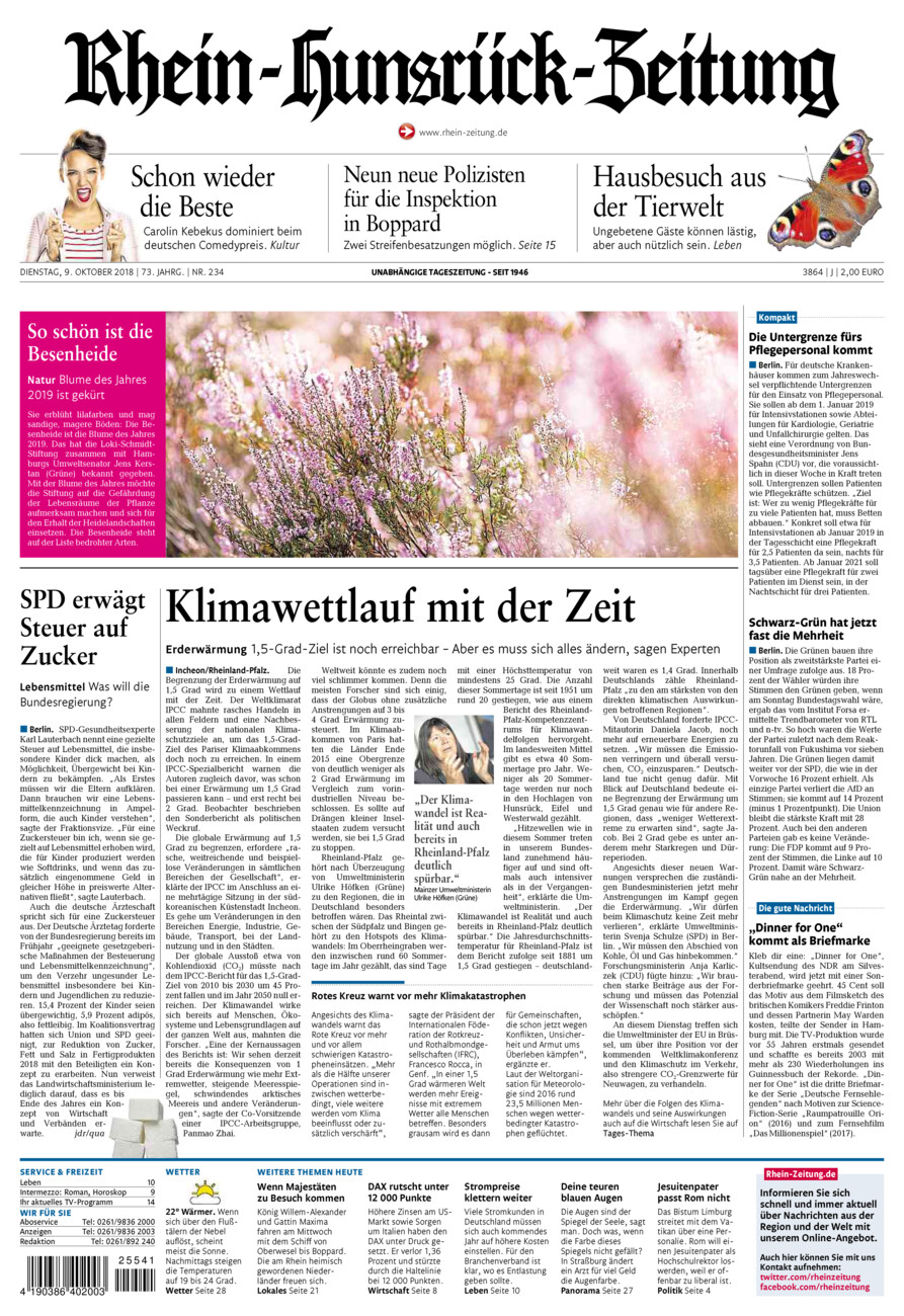 Rhein-Hunsrück-Zeitung vom Dienstag, 09.10.2018