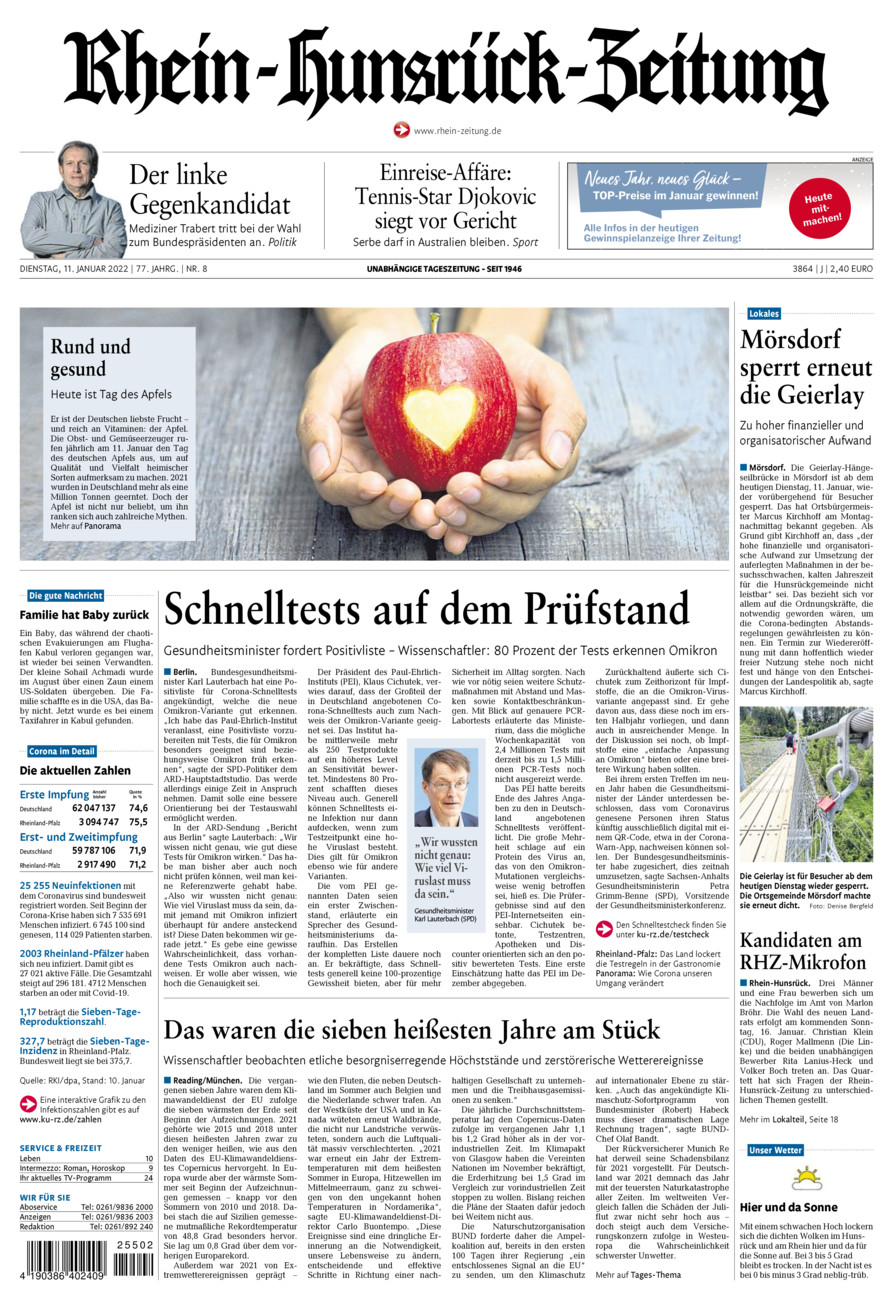 Rhein-Hunsrück-Zeitung vom Dienstag, 11.01.2022