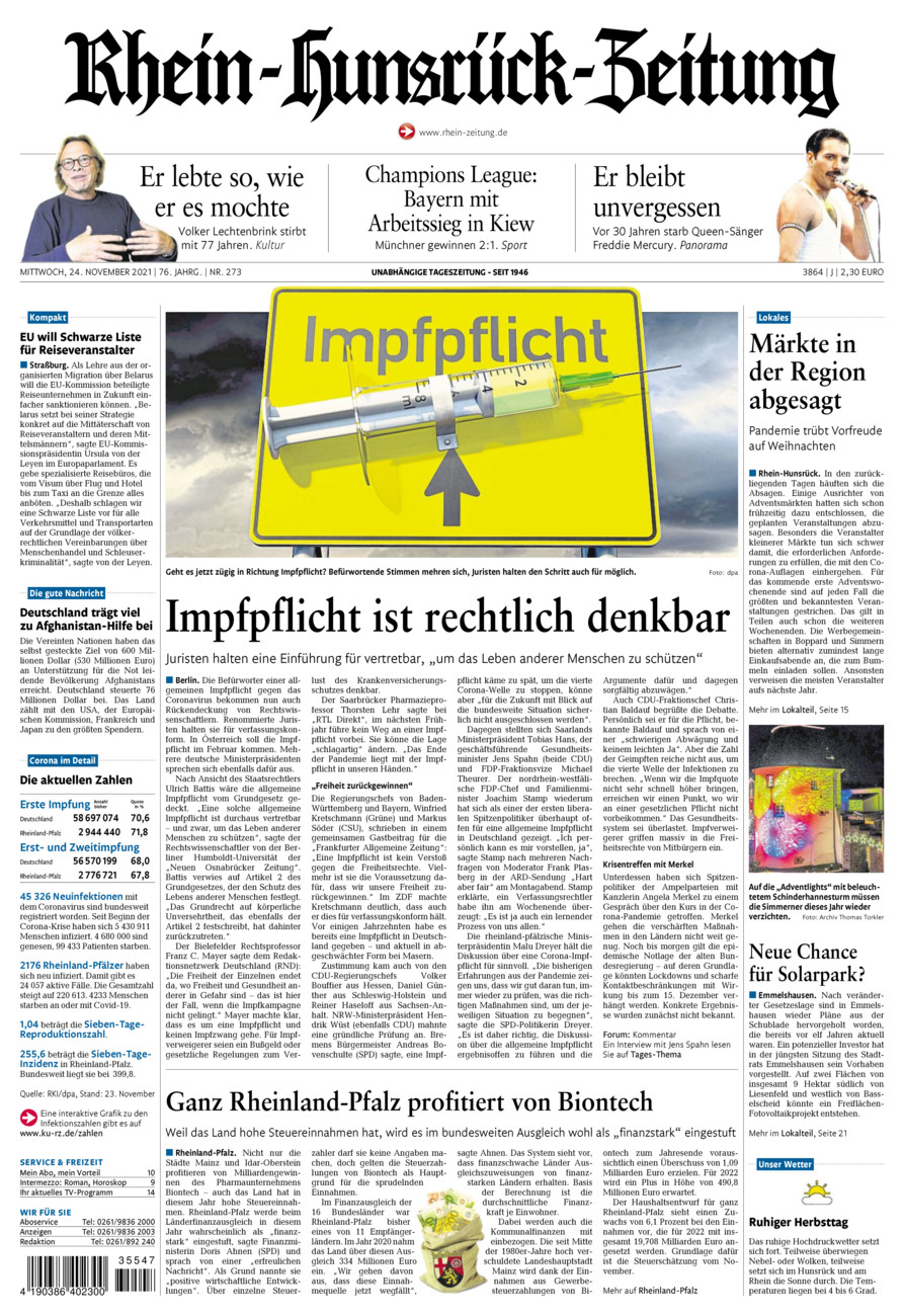 Rhein-Hunsrück-Zeitung vom Mittwoch, 24.11.2021
