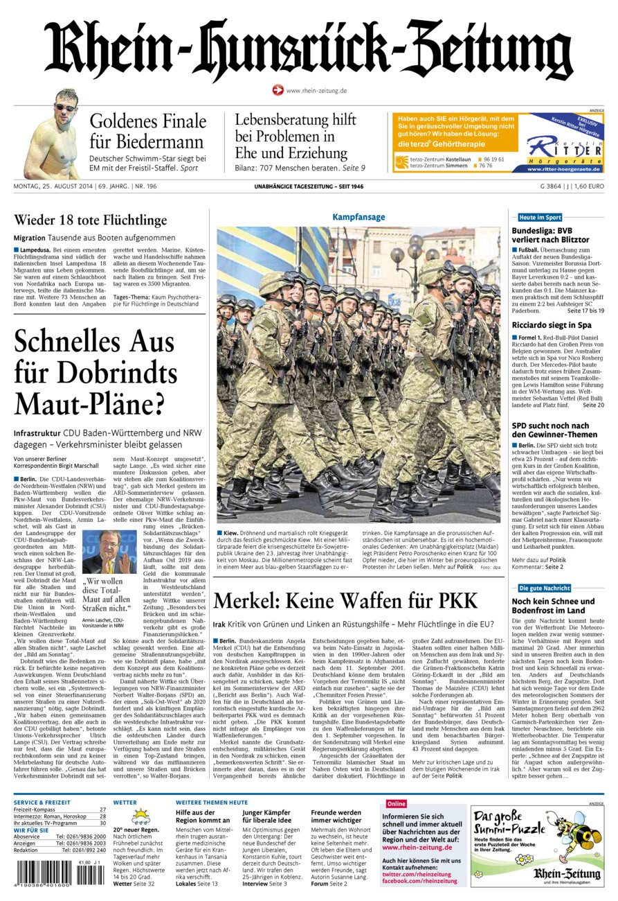 Rhein-Hunsrück-Zeitung vom Montag, 25.08.2014
