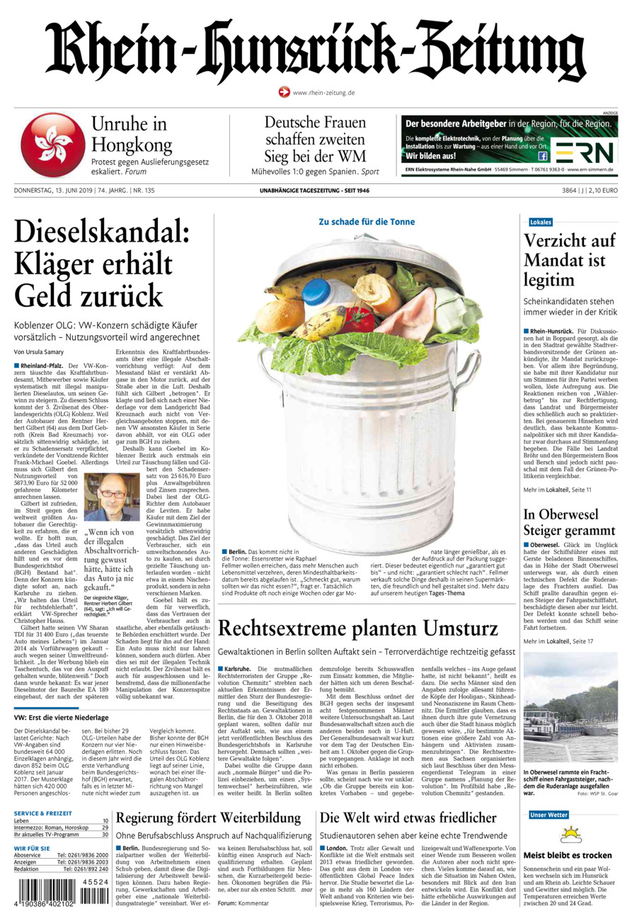 Rhein-Hunsrück-Zeitung vom Donnerstag, 13.06.2019