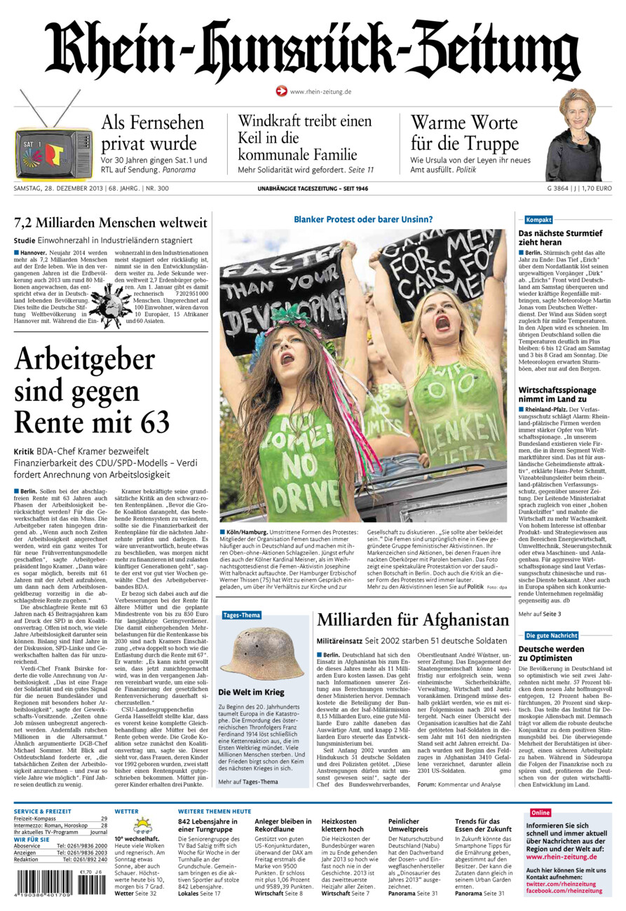 Rhein-Hunsrück-Zeitung vom Samstag, 28.12.2013