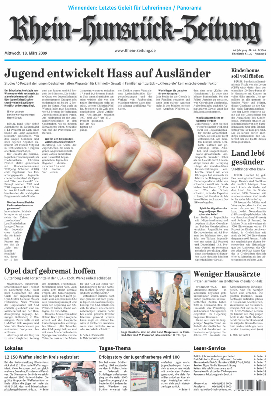 Rhein-Hunsrück-Zeitung vom Mittwoch, 18.03.2009