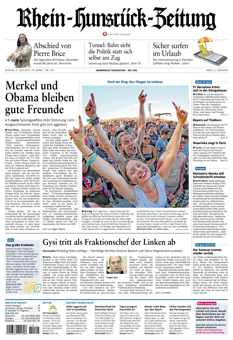 Rhein-Hunsrück-Zeitung vom Montag, 08.06.2015