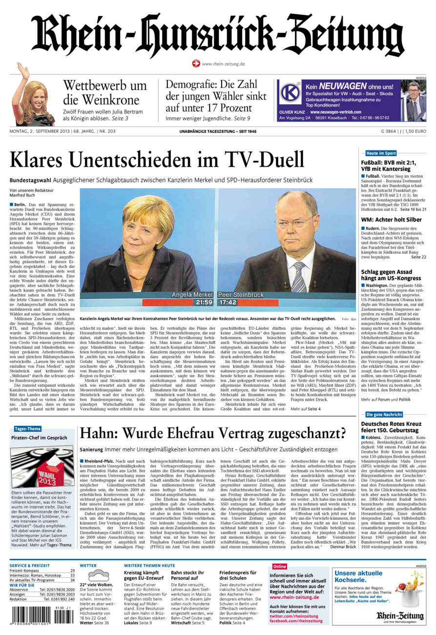 Rhein-Hunsrück-Zeitung vom Montag, 02.09.2013