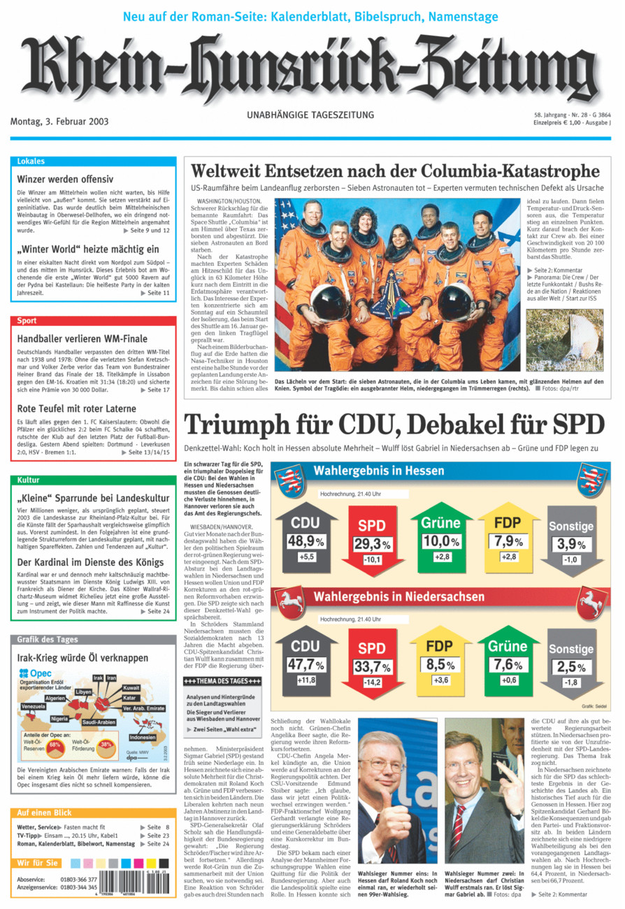 Rhein-Hunsrück-Zeitung vom Montag, 03.02.2003