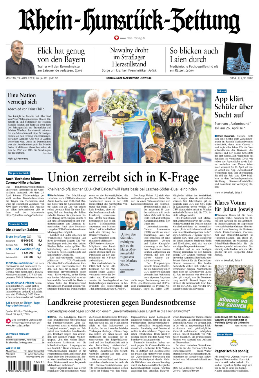 Rhein-Hunsrück-Zeitung vom Montag, 19.04.2021