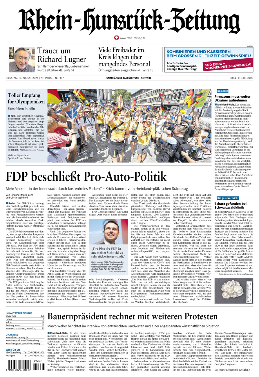 Rhein-Hunsrück-Zeitung vom Dienstag, 13.08.2024