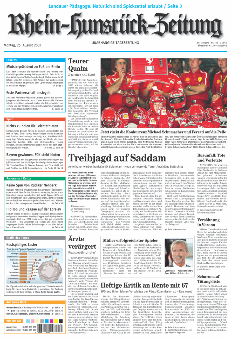 Rhein-Hunsrück-Zeitung vom Montag, 25.08.2003