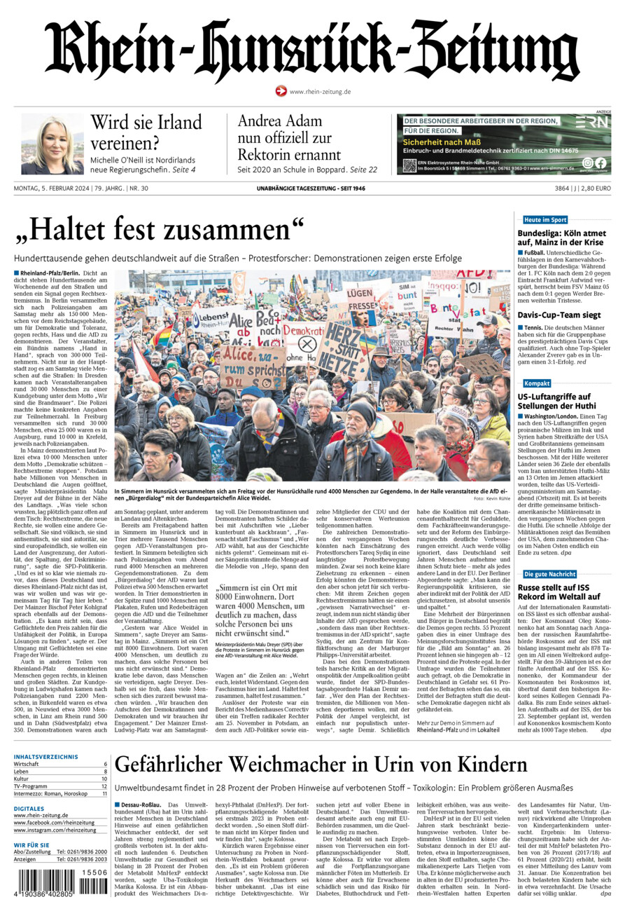 Rhein-Hunsrück-Zeitung vom Montag, 05.02.2024