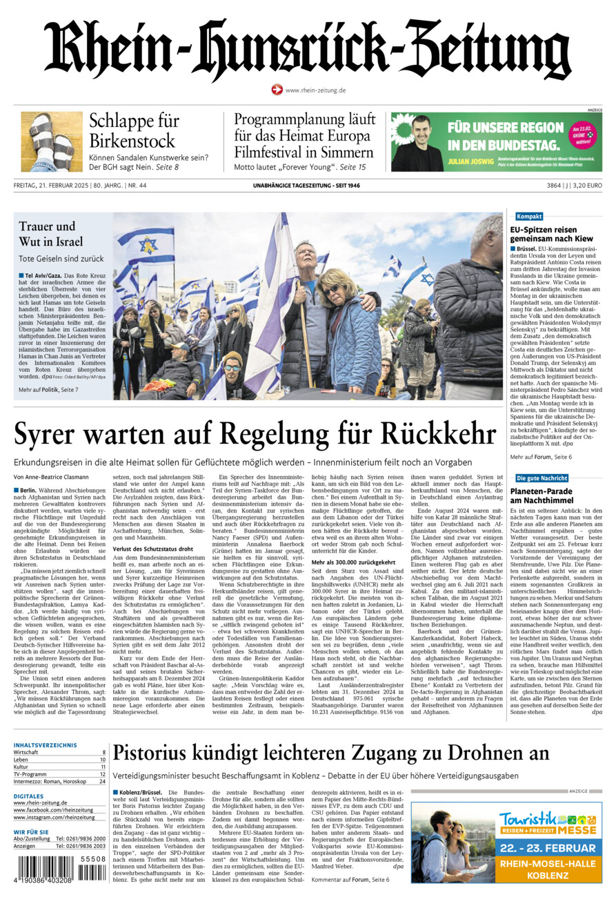 Rhein-Hunsrück-Zeitung vom Freitag, 21.02.2025